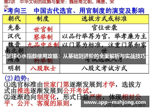 足球心水指数使用攻略：从基础到进阶的全面解析与实战技巧